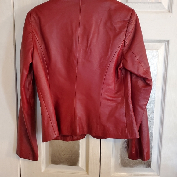 Newport News Red/Wine Leather Jacket S 8 - Picture 4 of 12